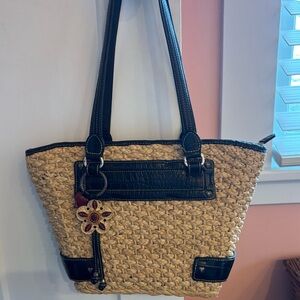 Brighton woven straw and leather purse